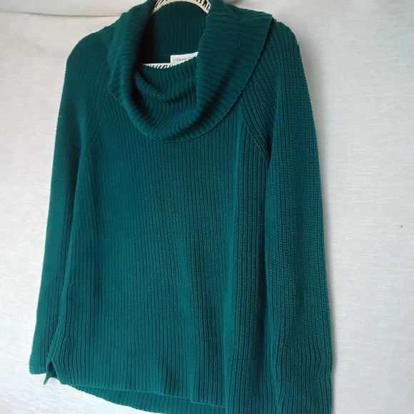 Coldwater Creek 100%Cotton Dark Teal Cowl Neck Sweater - Picture 2 of 9